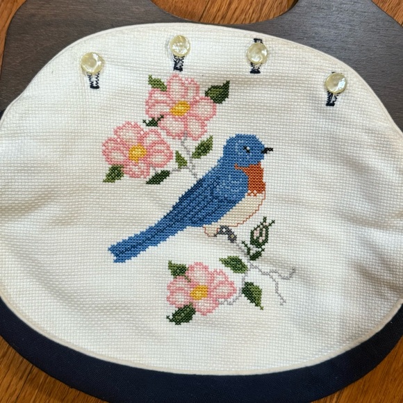 Vintage 1980s Bermuda Purse Bag Clutch Needlepoint Wood Handles Cottagecore VTG - Picture 3 of 8